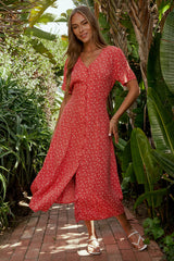 Ember Floral Midi Dress in Red