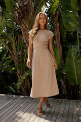 Vaeda Ribbed Tie Dress in Tan