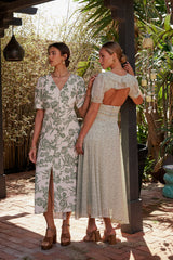Lia Floral Midi Dress in Sage