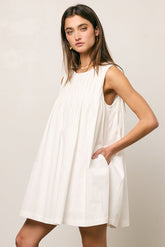 Arizona Pleated Babydoll Dress in White - FINAL SALE