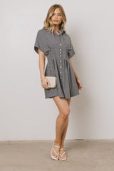 Erica Button Front Mini Dress in Grey