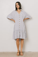 Theo Striped Midi Dress in Grey - FINAL SALE