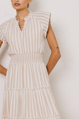 Claire Striped Maxi Dress in Taupe