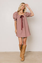 Cody Gingham Mini Dress in Burgundy