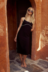 Joanna Contrast Midi Dress in Black