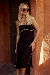 Joanna Contrast Midi Dress in Black