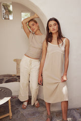 Joanna Contrast Midi Dress in Taupe