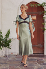 Amanda Lace Trim Maxi Dress in Sage
