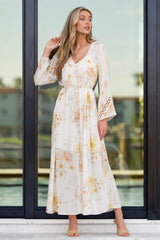 Calm Through The Chaos Ivory Multi Floral Print Rayon Maxi Dress