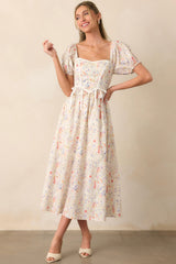Safe Haven Ivory Cotton Floral Midi Dress