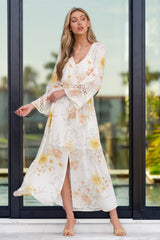 Calm Through The Chaos Ivory Multi Floral Print Rayon Maxi Dress