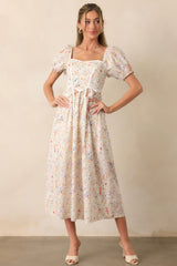 Safe Haven Ivory Cotton Floral Midi Dress