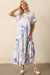 Mallory Passport Print Blue Midi Dress