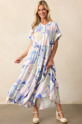 Mallory Passport Print Blue Midi Dress