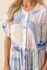 Mallory Passport Print Blue Midi Dress