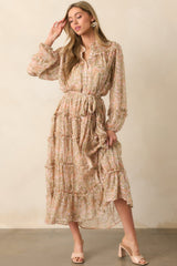 Whisper Of The Wind Blush Floral Long Sleeve Maxi Dress