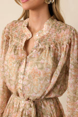 Whisper Of The Wind Blush Floral Long Sleeve Maxi Dress