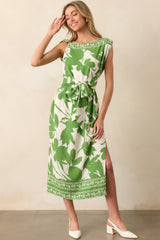 Refined Taste Green Floral Sleeveless Maxi Dress