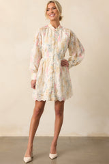 The Art Of Being Ivory Floral Embroidered Eyelet Mini Dress
