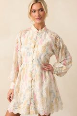 The Art Of Being Ivory Floral Embroidered Eyelet Mini Dress
