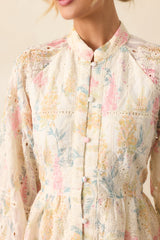 The Art Of Being Ivory Floral Embroidered Eyelet Mini Dress