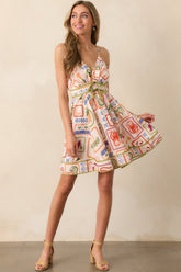 Sweet As Ever Ivory Multi Tropical Print Mini Dress