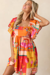 By The Shore Orange Tropical Print Cotton Mini Dress