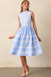 Emma Blue Micro Gingham Cotton Ribbon Trim Dress