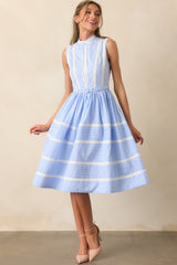 Emma Blue Micro Gingham Cotton Ribbon Trim Dress