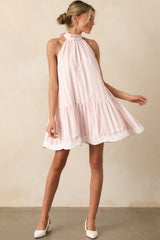 Gatsby Azalea Pink Stripe Scalloped Swing Dress
