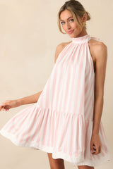 Gatsby Azalea Pink Stripe Scalloped Swing Dress