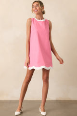 York Geranium Pink Scallop Cotton Shift Dress