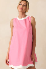 York Geranium Pink Scallop Cotton Shift Dress