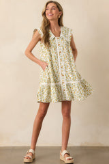 On A Whim Light Green Lemon Print Cotton Mini Shirt Dress