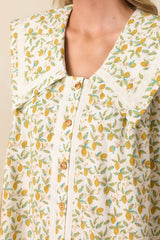 On A Whim Light Green Lemon Print Cotton Mini Shirt Dress