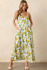 In The Shade Light Blue Lemon Print Cross Back Maxi Dress