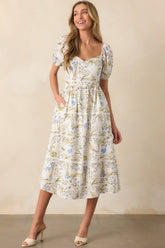 The Best Way White Floral Lemon Print Cotton Midi Dress