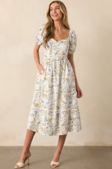 The Best Way White Floral Lemon Print Cotton Midi Dress