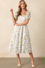 The Best Way White Floral Lemon Print Cotton Midi Dress