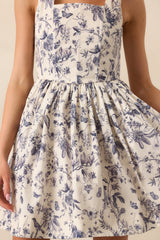 Everything Is Better Ash Blue Floral Toile Cotton Mini Dress