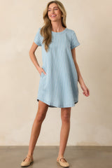 Finding The Courage Light Wash Stripe Chambray Mini Dress