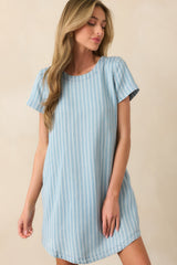 Finding The Courage Light Wash Stripe Chambray Mini Dress