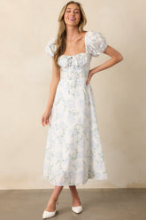 A Fresh Start Light Blue Floral Puff Sleeve Maxi Dress