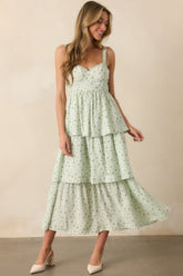 In The Wildflowers Mint Green Floral Tiered Maxi Dress