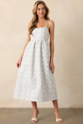 Where My Heart Is Light Blue Stripe Floral Appliqué Midi Dress