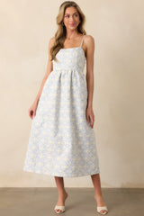 Where My Heart Is Light Blue Stripe Floral Appliqué Midi Dress