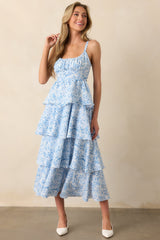 Little Bit Of Sunshine Blue Floral Tiered Maxi Dress