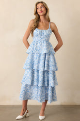 Little Bit Of Sunshine Blue Floral Tiered Maxi Dress