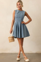 Just A Feeling Light Wash Denim Mini Swing Dress