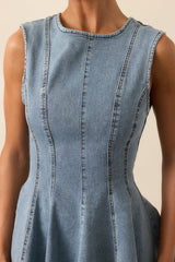 Just A Feeling Light Wash Denim Mini Swing Dress